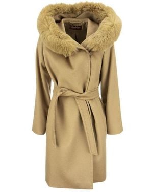 Max Mara Hooded Fur Trimmed Wool Coat - Metallic