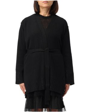 Twinset Logo-Plaque Rhinestone Cardigan - Black