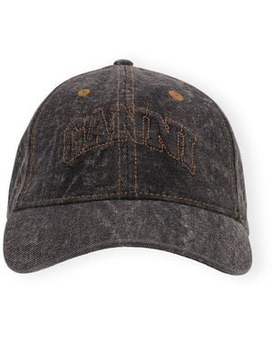 Ganni Denim Logo Embroidered Washed Baseball Hat - Grey