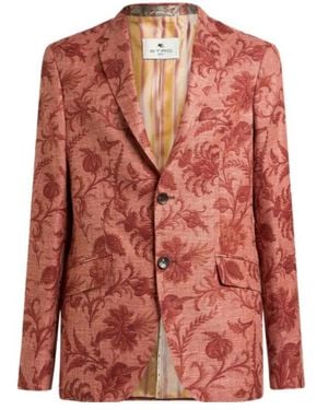Etro Single-Breasted Wool-Blend Jacket With Floral Motif - Pink