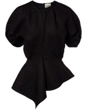 KHAITE Rumi Peplum Linen-Blend Top - Black