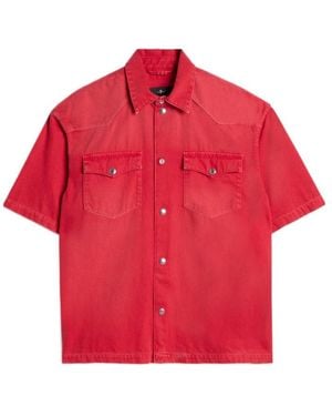 7 For All Mankind Logo-Patch Short-Sleeve Overshirt - Red