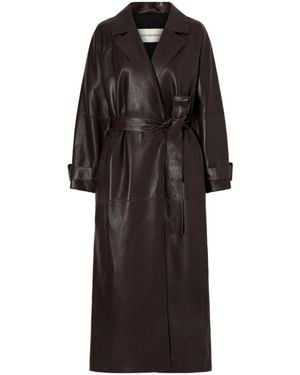 Nour Hammour Long Shiny Leather Coat - Black