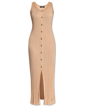 Versace Ribbed Button-Up Sleeveless Dress - White