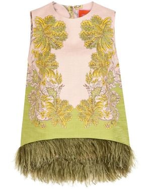La DoubleJ Feather-Trim Woven Top - Yellow