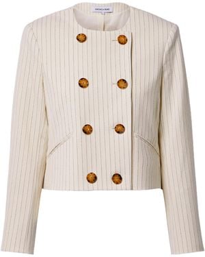 Veronica Beard Winslow Double-Breasted Pinstriped Jacquard Jacket - Natural