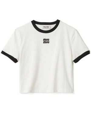 Miu Miu Cotton Jersey T-Shirt With Embroidered Logo - White