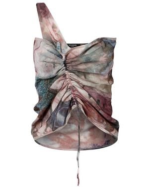 Balmain One-Shoulder Pattern Vest - Brown