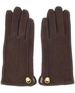 Gianni Chiarini Logo-Rivet Suede Gloves - Brown