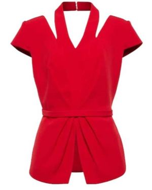 Safiyaa Ramona Crêpe Halterneck Cutout Top - Red