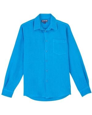 Vilebrequin Logo-embroidered Linen Shirt - Blue