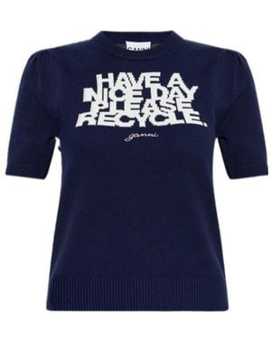 Ganni Crew Neck Short-Sleeved T-Shirt - Blue