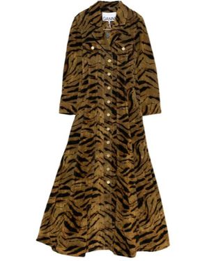Ganni Tiger-Pattern Button-Up Maxi Dress - Natural
