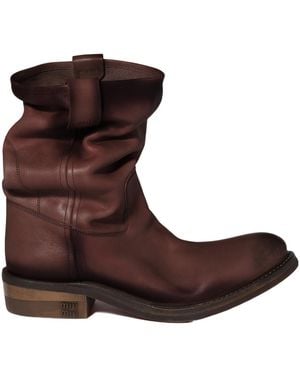 Miu Miu Foule Leather Booties - Brown