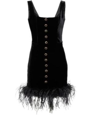 Alessandra Rich Feather-Trimmed Velvet Minidress - Black