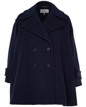 Chloé Collared Long-Sleeved Coat - Blue