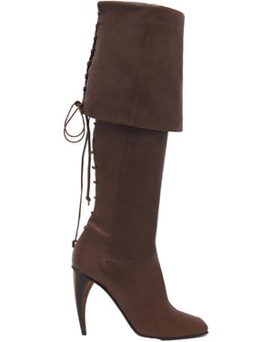 McQueen Horn Heel Knee-High Boots - Brown