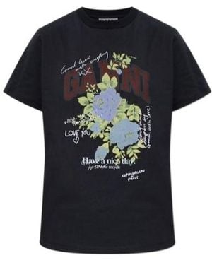 Ganni Crew Neck Short-Sleeved T-Shirt - Black
