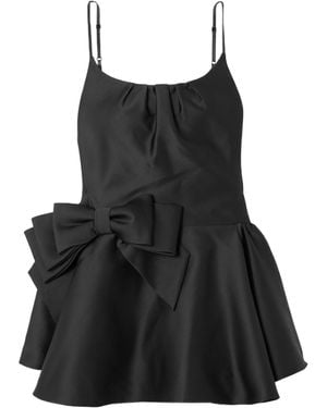 ShuShu/Tong Bow-Detailed Gathered Satin Mini Dress - Black