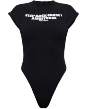 DSquared² Neck Tie Printed Bodysuit - Black