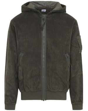 C.P. Company Corduroy Full Zip Hoodie - Grey
