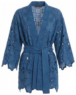 Ermanno Scervino Long-Sleeved Tie-Waist Cardigan - Blue