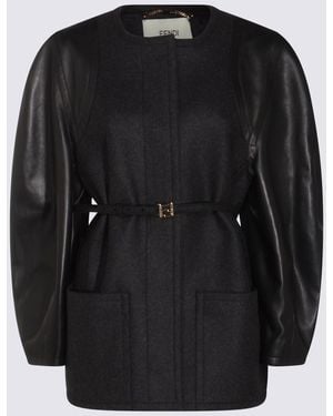 Fendi Single-Breasted Crewneck Jacket - Black