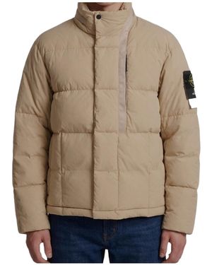 Stone Island Quilted Hooded Down Jacket - Natural