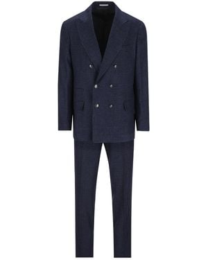 Brunello Cucinelli Checked Double-Breasted Suit - Blue