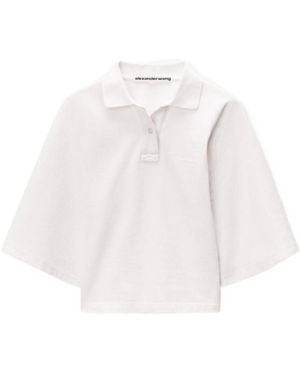 Alexander Wang Draped Sleeve Fitted Polo - White