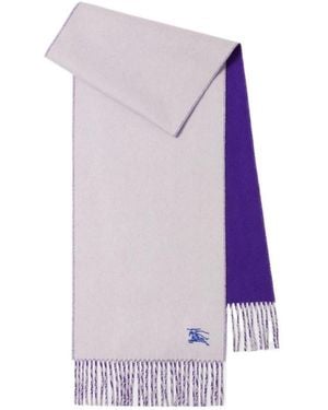 Burberry Logo Embroidered Fringed Edge Scarf - Purple