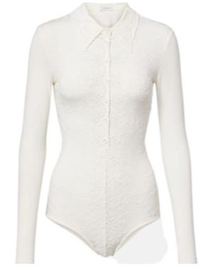 Magda Butrym Embroidered Cotton-Blend Bodysuit - White