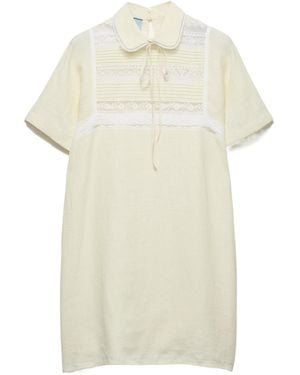 Prada Embroidered Linen Mini-Dress - White