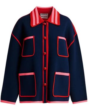 Essentiel Antwerp And Fine Knit Cardigan With Lace-Trimmed Collar And Strawberry-Shaped Buttons - Blue