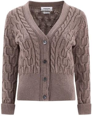 Thom Browne Crisscross Cable Knit V-Neck Cardigan - Brown