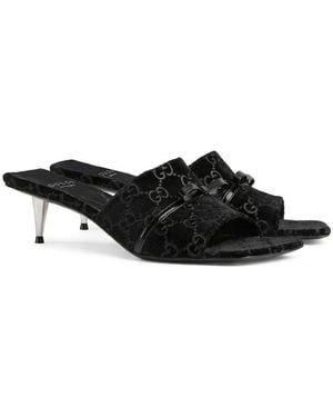 Gucci Gg-Jacquard Velvet Mules - Black