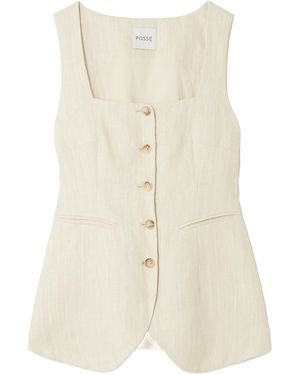Posse Lucille Pinstriped Linen Vest - Natural