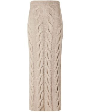 KHAITE Ziva Cable-Knit Cashmere, Mohair And Silk-Blend Midi Skirt - Natural