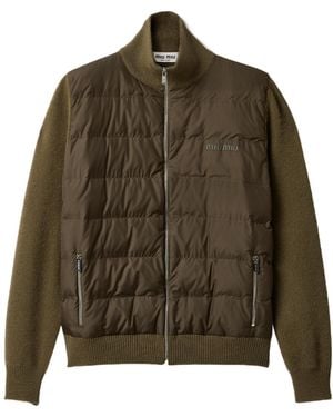 Miu Miu Down-Filled Cashmere Zipper Cardigan - Green