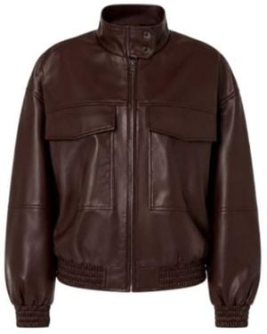 Twinset High-Neck Leather Jacket - Brown