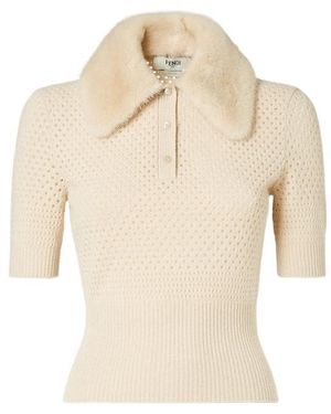 Fendi Wool And Cashmere Polo Shirt - Natural