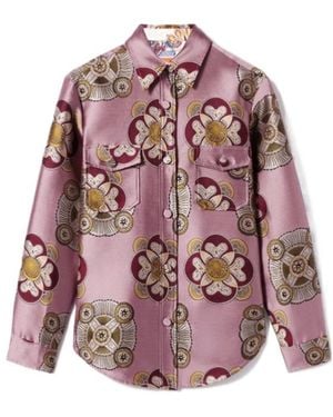 La DoubleJ Floral-Print Jacquard Shirt Jacket - Purple