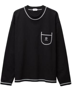 Versace Contrast Stitch Long Sleeve T-Shirt - Black
