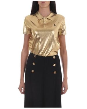 Ralph Lauren Logo Embroidered Metallic Effect Polo Top - Black