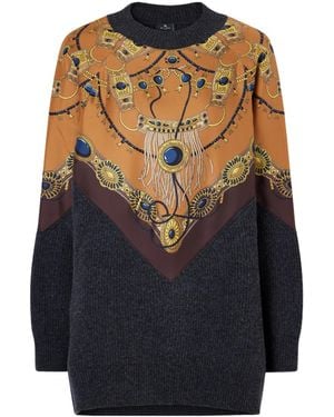 Etro Printed Silk-Trimmed Wool And Cashmere-Blend Sweater - Black