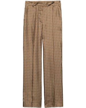 Prada Silk Twill Printed Trousers - Natural