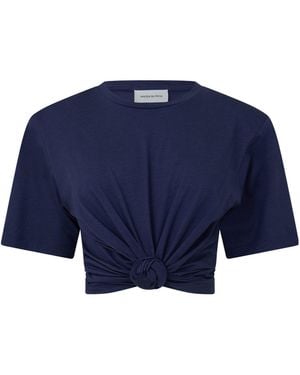 Magda Butrym Crew Neck Mid-Sleeve Cropped Top - Blue