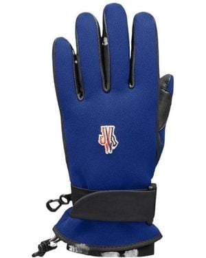 Moncler Label Splicing Leather Gloves - Blue