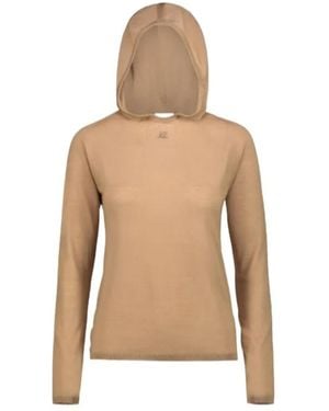 Courreges Logo-Embroidered Wool Hoodie - Natural