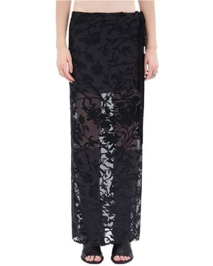Ann Demeulemeester Floral-Embroidery Maxi Skirt - Black
